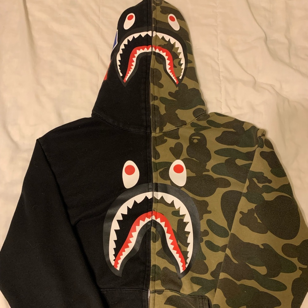 A bathing Ape BAPE WGM Split Camo/Black Full Zip Hoodie Jacket